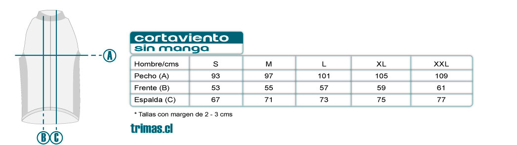 Tabla Tallas Cortavientos sin Manga Racmmer